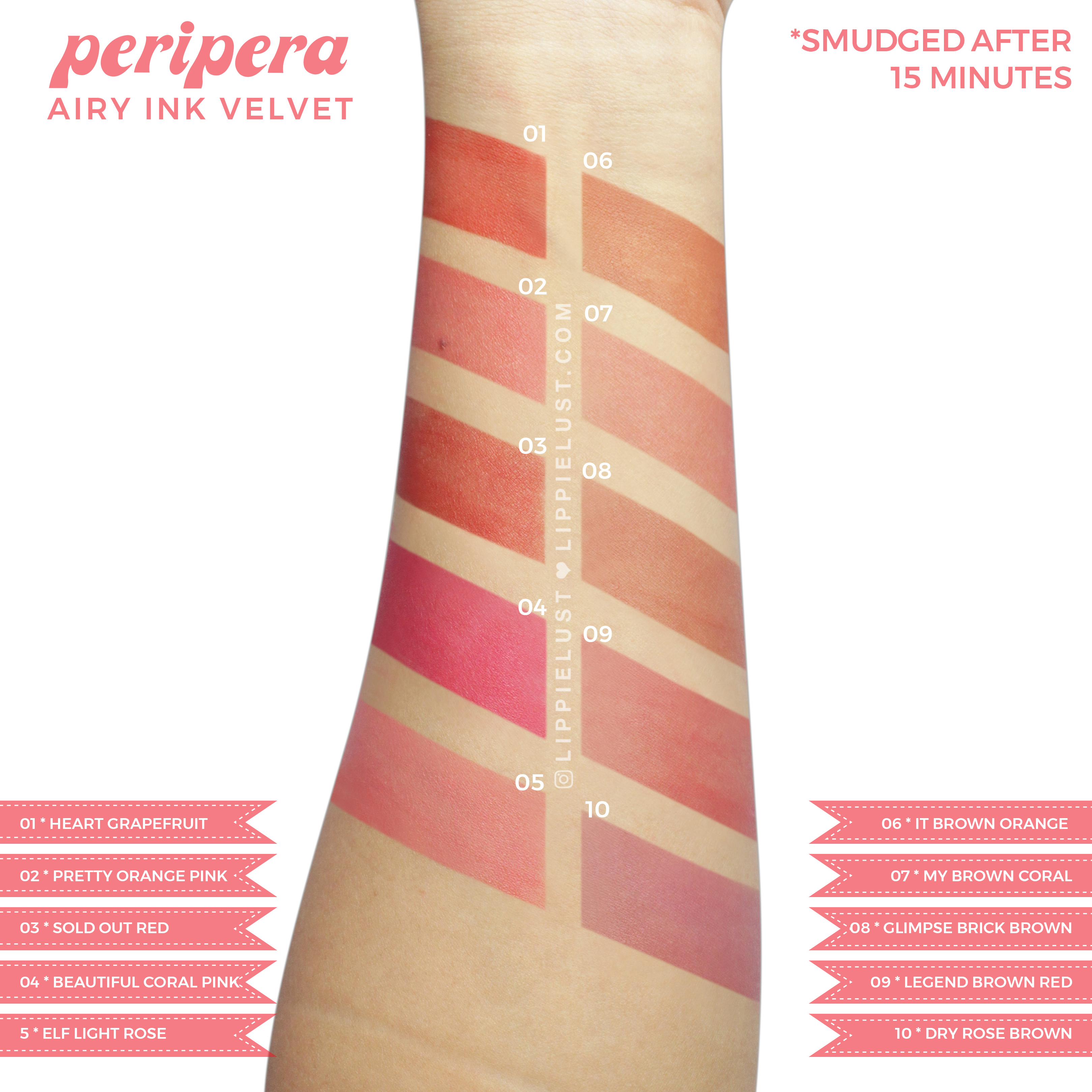 Swatch Review Peripera Ink The Airy Velvet Lip Tint All Shades Lippielust