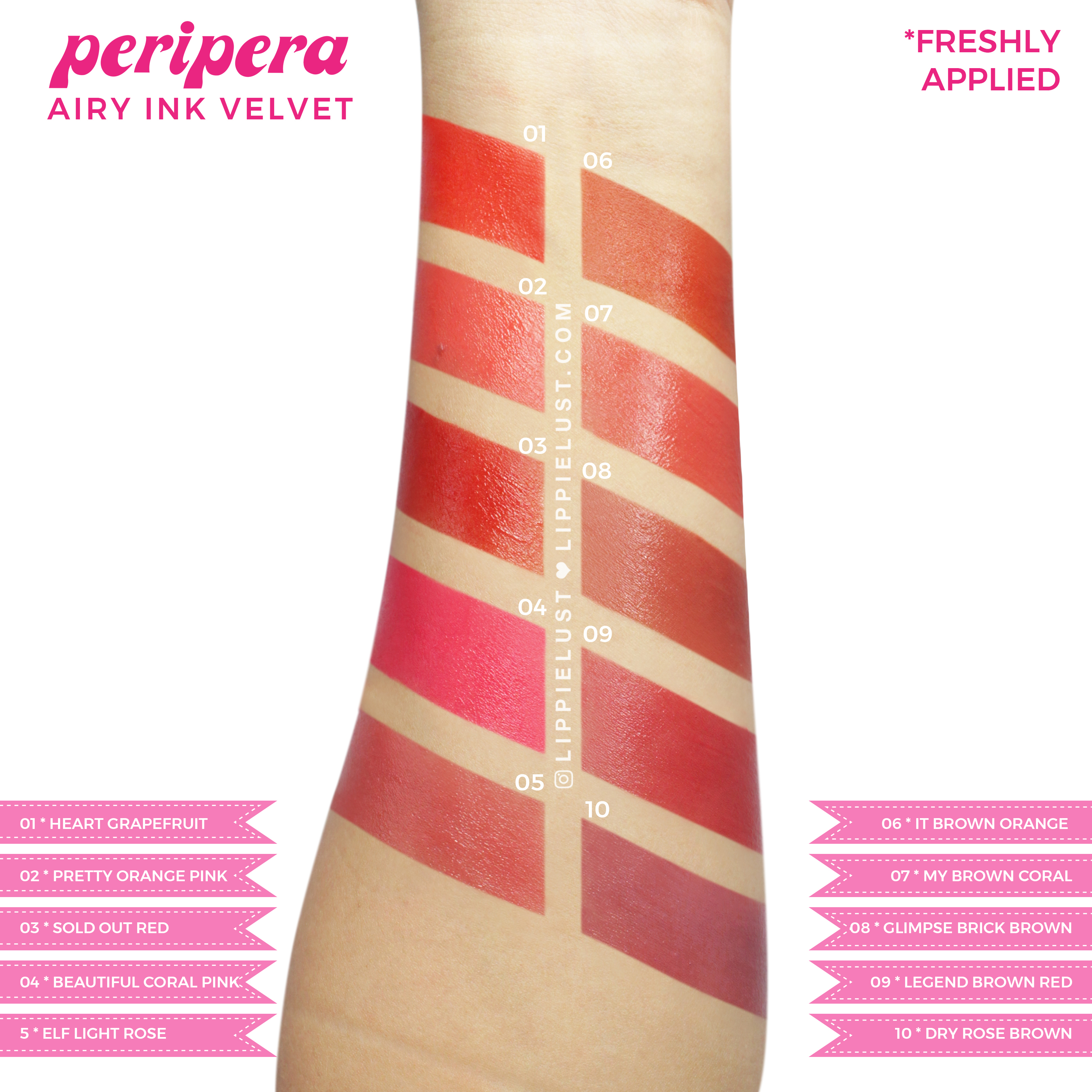 Swatch Review Peripera Ink The Airy Velvet Lip Tint All Shades Lippielust