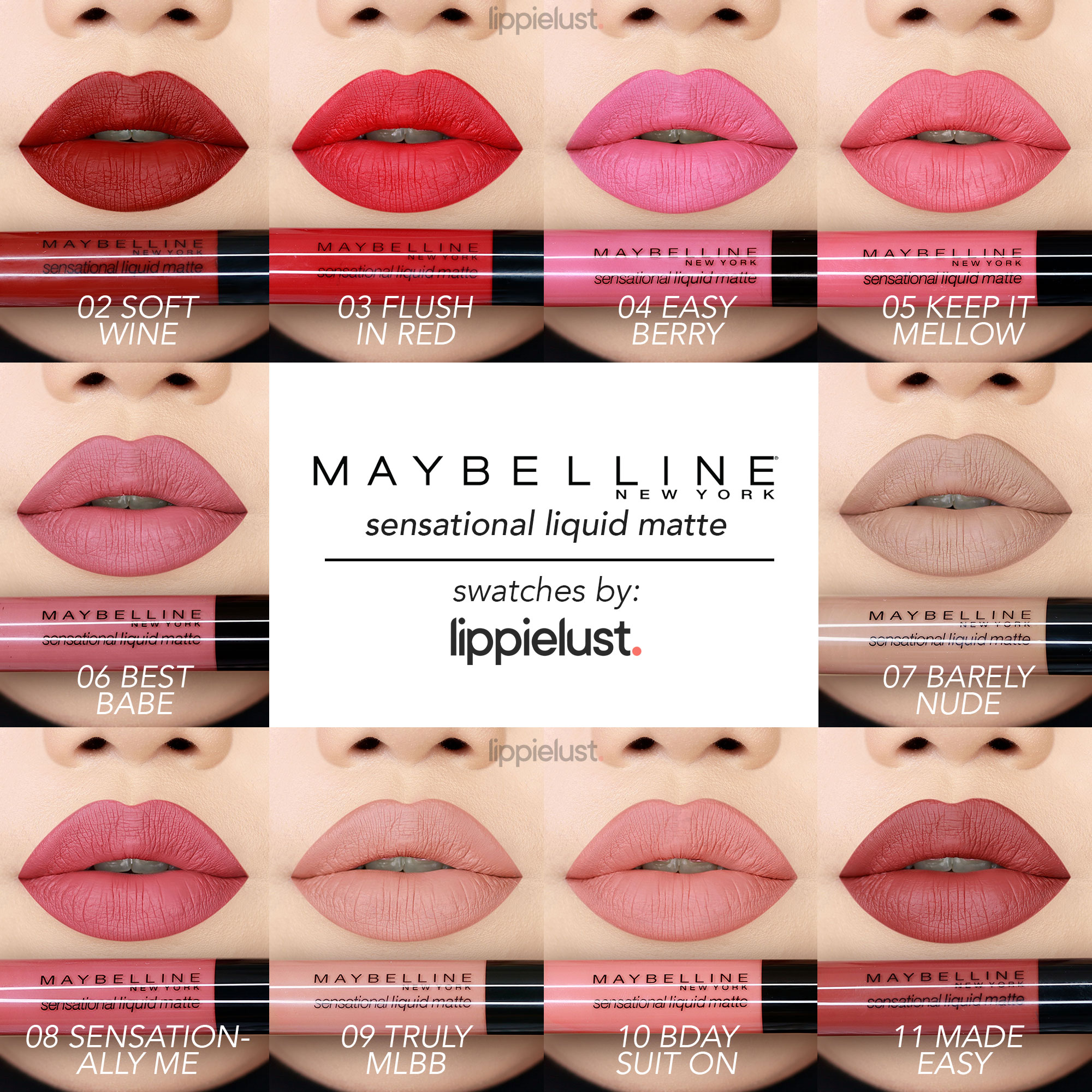 Swatches Review Maybelline Sensational Liquid Matte All Shades